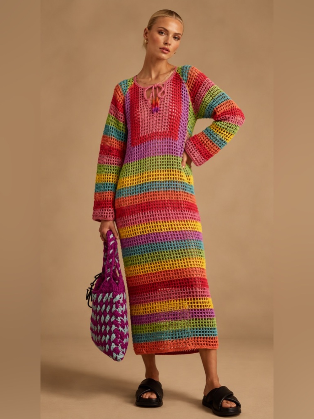 Farm Rio Multicolor Crocheted Cotton Dress NWOT Small